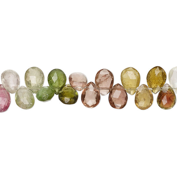 Multi-tourmaline 1pkg1, hand-cut top-drilled faceted puffed teardrop bead natural 8 inch 6x4mm-7x5mm image number 0