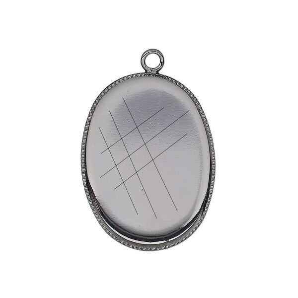 Drop, gunmetal-plated brass, 26x19mm oval with beaded edge and 25x18mm oval bezel setting. Sold per pkg of 6. image number 0