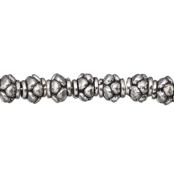 Bead, antique silver-plated copper, 7x7mm fancy rondelle. Sold per 1-troy ounce pkg, approximately 25 beads. image number 0