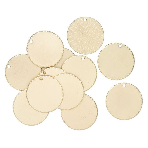 Focal, antique gold-finished "pewter" (zinc-based alloy), 32mm scalloped round. Sold per pkg of 12. image number 0