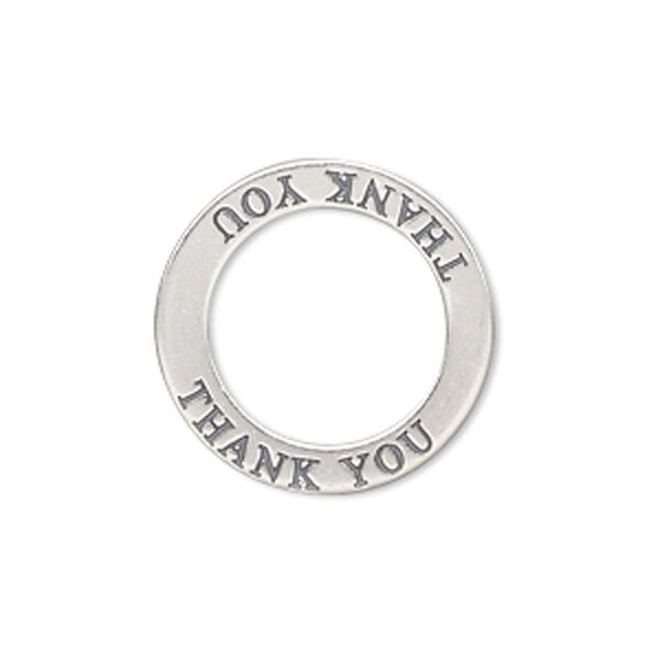 Charm, sterling silver, 22mm double-sided affirmation circle "THANK YOU." Sold individually. image number 0