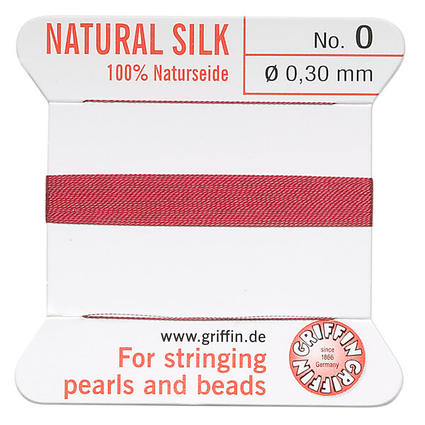 Thread, Griffin, silk, garnet red, size #0. Sold per 2-meter card (approximately 78 inches). image number 0