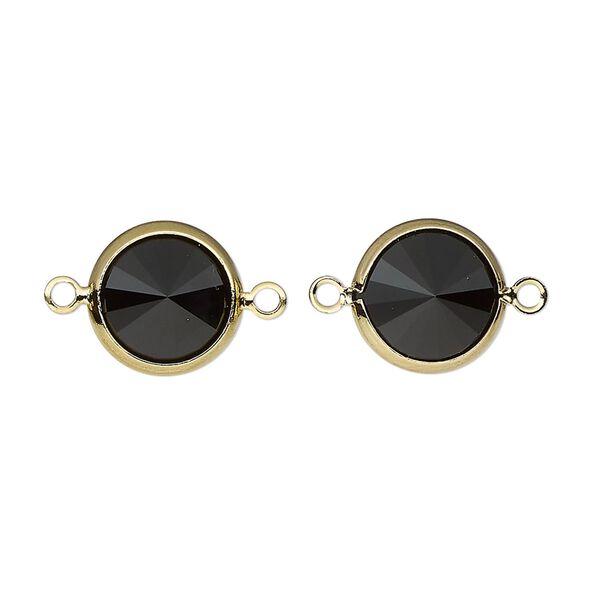 Link, Vintage Crystal™, crystal and  gold-plated brass, jet, 12mm rivoli. Sold per pkg of 2. image number 0