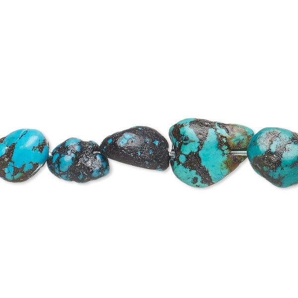 Bead, turquoise (dyed / waxed), blue, mini to medium nugget, Mohs hardness 5 to 6. Sold per 15-1/2" to 16" strand. image number 0