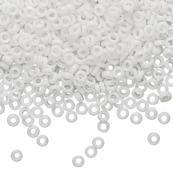 Seed bead, Miyuki, glass, pkg/50g, 3x1.3mm spacer rondelle, opaque white, (SPR3-402). image number 0