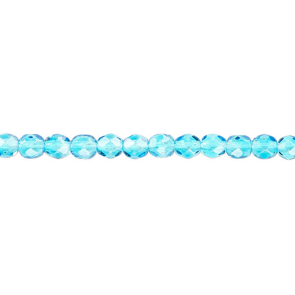 Bead, Czech fire-polished dipped décor glass, turquoise blue, 4mm faceted round. Sold per 15-1/2" to 16" strand, approximately 100 beads. image number 0