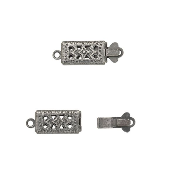 Clasp, tab, antique silver-plated brass, 11x6mm double-sided filigree rectangle. Sold per pkg of 10. image number 0