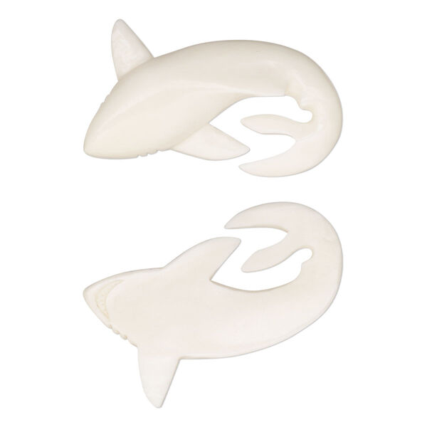 Bone 1pkg1, hand-carved undrilled shark focal, 49x34mm-51x36mm image number 0
