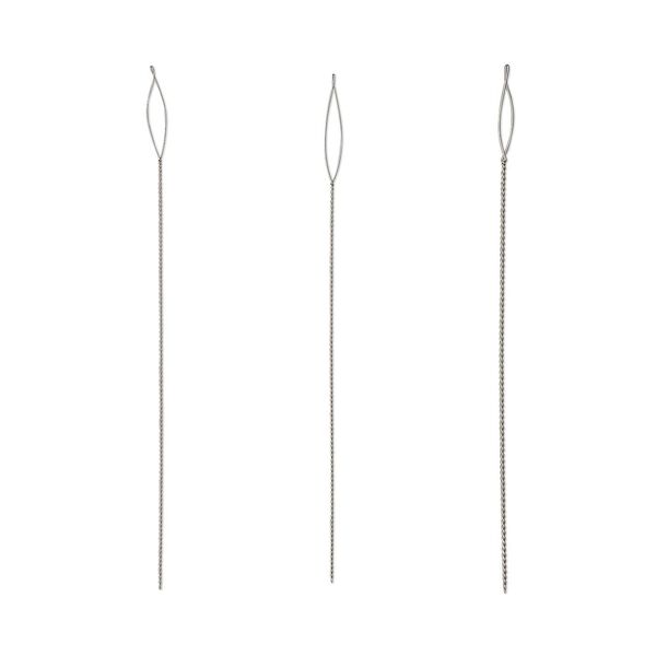 Needle, Beadalon®, stainless steel, pkg/3 variety pack, 2-1/2 inches, fine (0.30mm) / medium (0.36mm) / heavy (0.51mm) widths, collapsible-eye twisted wire. image number 0