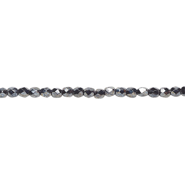 Bead, Czech fire-polished glass, opaque hematite, 2.4-2.6mm faceted round. Sold per 8-inch strand, approximately 80 beads. image number 0