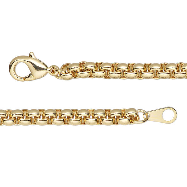 Chain, gold-finished brass, 4.6mm rolo, 24 inches with lobster claw clasp. Sold individually. image number 0