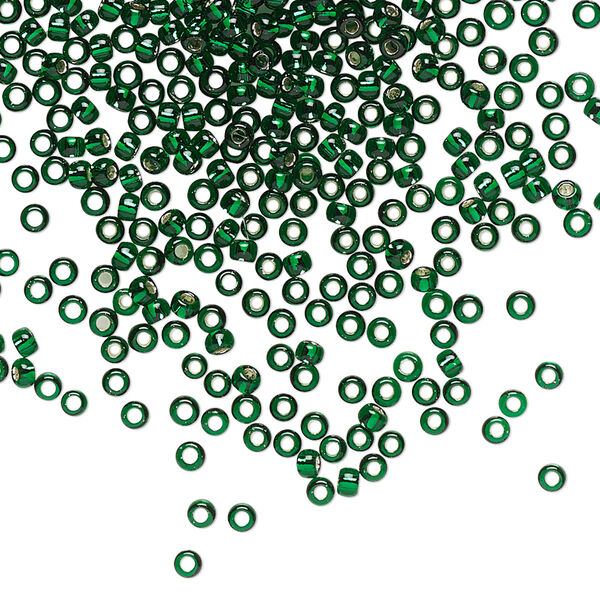 Seed bead, TOHO BEADS®, glass, pkg/250g, #11 round, translucent silver-lined green emerald (TR-11-36). image number 0