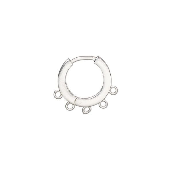 Earring hoop 1pkg2 sterling silver, 14mm hinged / 5 closed loop / square tube, 1 pair image number 0