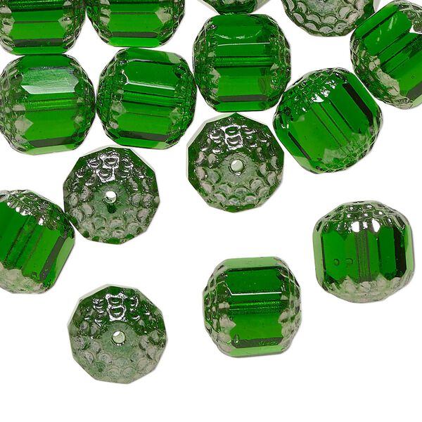 Czech pressed glass 1pkg40, metallic cathedral bead translucent emerald green 10mm image number 0