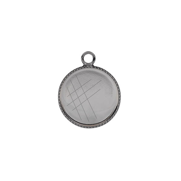 Drop, gunmetal-plated brass, 15mm round with beaded edge and 14mm round bezel setting. Sold per pkg of 6. image number 0