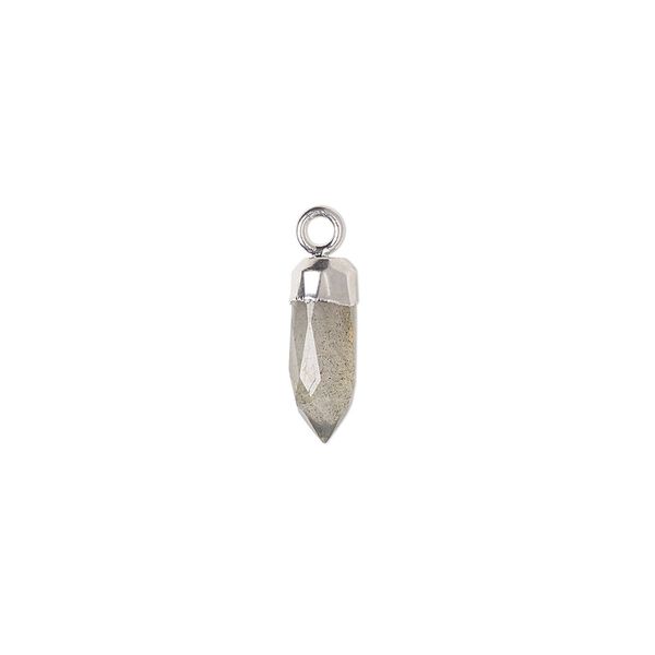Drop, labradorite (dyed) and silver-plated copper, 12x5mm-14x6mm hand-cut faceted point. Sold individually. image number 0