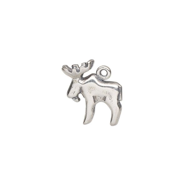 Charm, antiqued sterling silver, 16x15mm 2-sided moose. Sold individually. image number 0