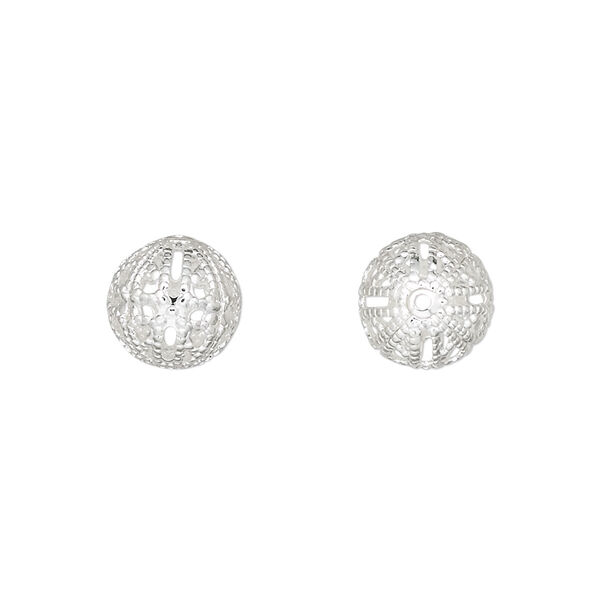Bead, silver-plated brass, 10mm filigree round. Sold per pkg of 100. image number 0