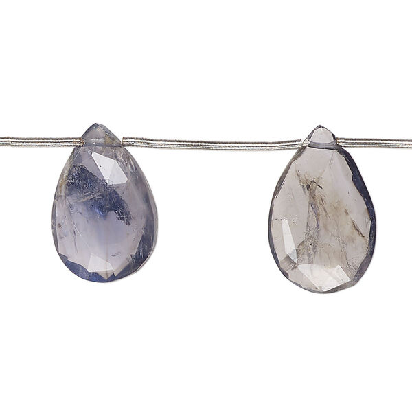Iolite 1pkg8, hand-cut top-drilled faceted puffed teardrop bead natural 15x8mm-22x14mm image number 0