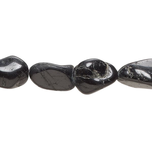 Black tourmaline 1pkg1, hand-cut partially polished tumbled nugget bead natural 15 inch small image number 0