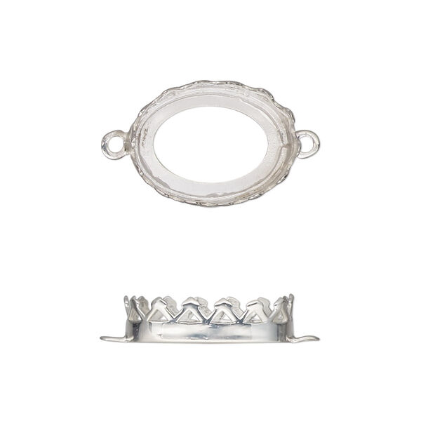 Link, sterling silver, 17.5x13mm oval with decorative trim and open back with 16x12mm oval cabochon bezel setting. Sold individually. image number 0