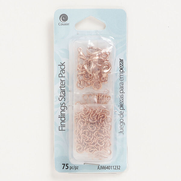 Finding assortment, copper-finished "pewter" (zinc-based alloy) and steel, mixed sizes. Sold per pkg of 75 pieces. image number 0