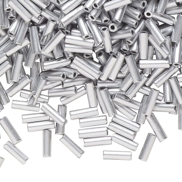 Bead, Preciosa Ornela Czech glass, bugle bead, pkg/50g, #3, soft silver metallic opaque alabaster, (01700). image number 0