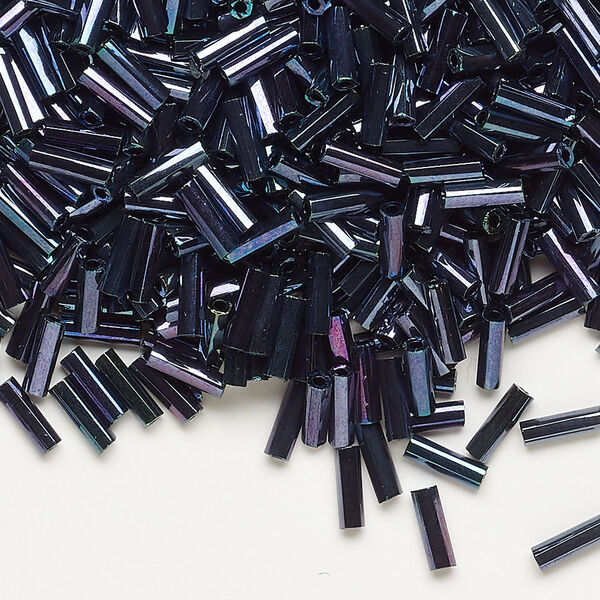 Bugle bead, Dyna-Mites™, glass, opaque iris blue, #3 hex 2-cut. Sold per 35-gram pkg. image number 0