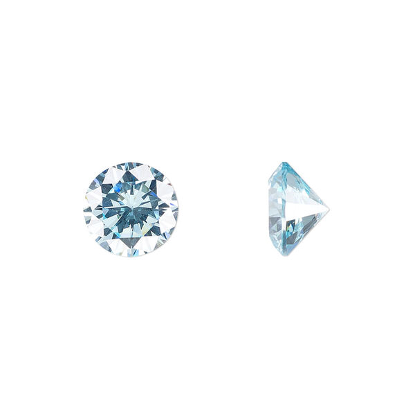 Gem, cubic zirconia, aqua blue, 10mm faceted round, Mohs hardness 8-1/2. Sold individually. image number 0