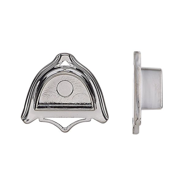Drop, gunmetal-plated "pewter" (zinc-based alloy), 21x19mm crest with triangle cutout and 13x8mm non-calibrated half-oval setting. Sold per pkg of 2. image number 0