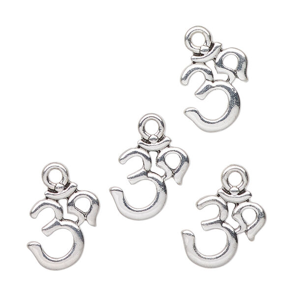 Drop, antique silver-finished "pewter" (zinc-based alloy), 13mm Om symbol. Sold per pkg of 4. image number 0