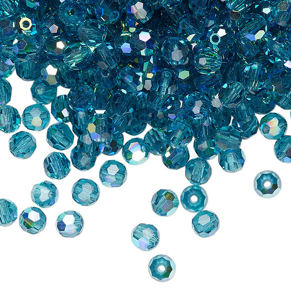 Bead 144pk indicolite AB, Preciosa Czech crystal 4mm round image number 0