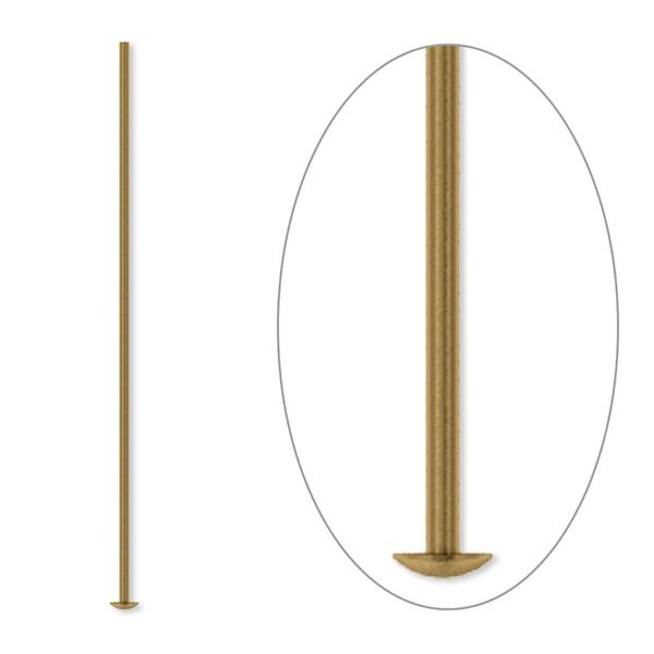 Head pin, antique gold-plated brass, 1-1/2 inches, 21 gauge. Sold per pkg of 500. image number 0