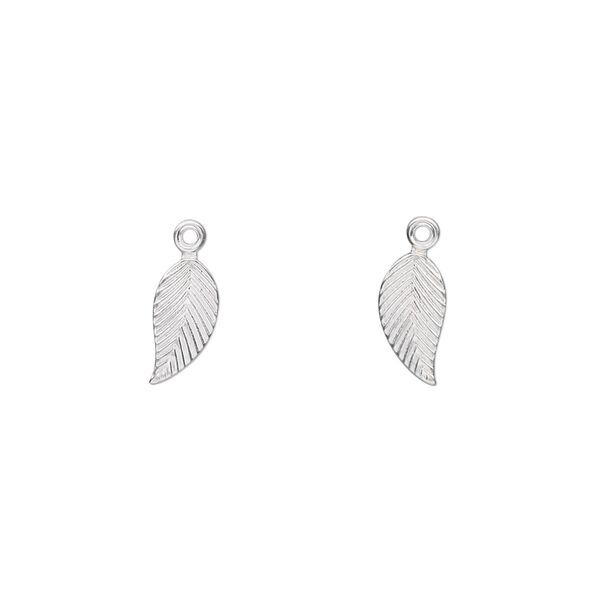 Charm, sterling silver, 10x5mm single-sided left- and right-facing textured leaf. Sold per pkg of 2. image number 0