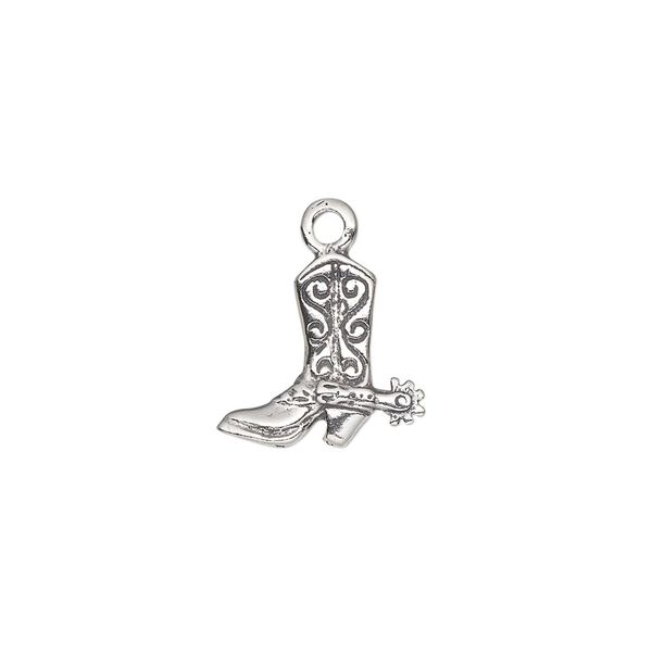 Charm, antiqued sterling silver, 14x13mm 2-sided cowboy boot. Sold individually. image number 0