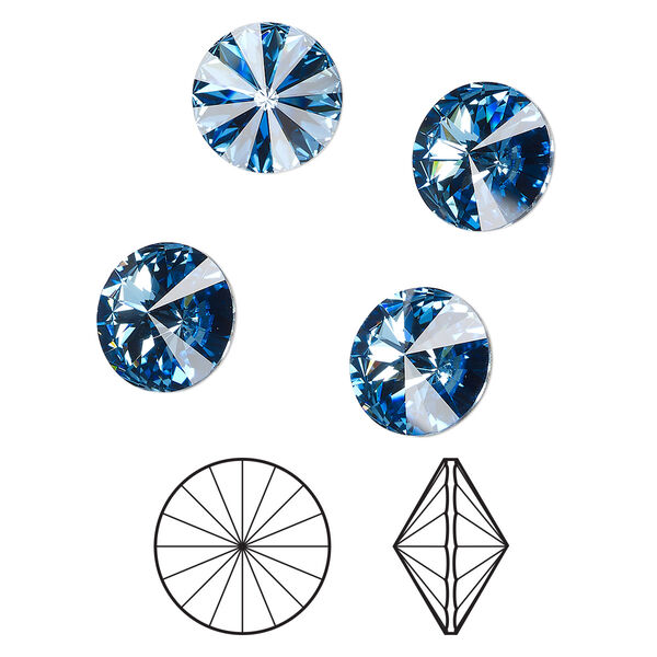 Chaton 4pk cool blue foil back, Crystal Passions® Regenerated 12mm rivoli 1122 image number 0