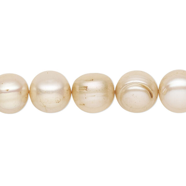 Pearl, cultured freshwater (dyed), ivory, 9-10mm semi-round with 0.4mm hole, C grade, Mohs hardness 2-1/2 to 4. Sold per 15-inch strand. image number 0