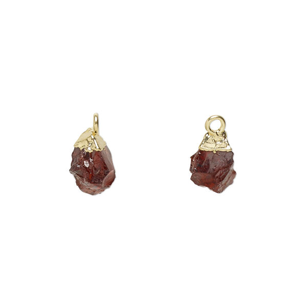 Garnet / sterling silver 1pkg1, electrocoated gold-plated hand-cut nugget drop natural B grade, 8x5mm-9x7mm image number 0