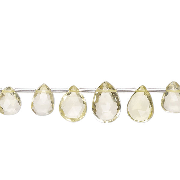 Lemon quartz 1pkg1, hand-cut top-drilled faceted puffed teardrop bead 4 inch graduated 6x4mm-10x7mm image number 0