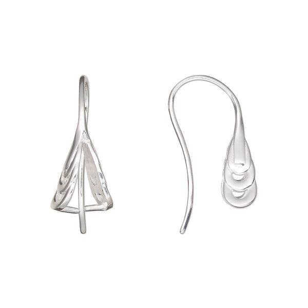 Ear wire, sterling silver, pkg/pair, 23mm ice-pick with 7mm grip length, 19 gauge. image number 0