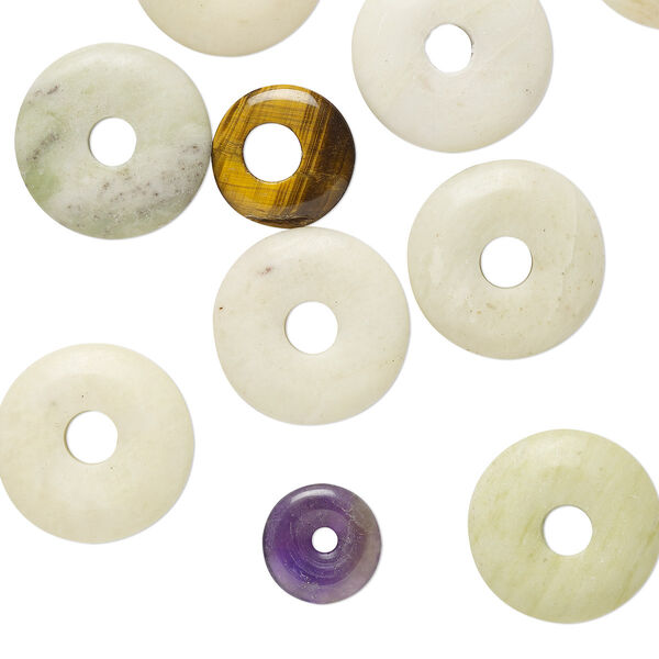 Multi-gemstone / glass 1pkg10, donut focal mix 6-30mm image number 0