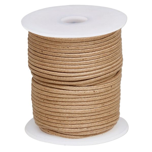 Cord, waxed cotton, light brown, 2mm, 50+ pound test. Sold per 25-meter spool. image number 0