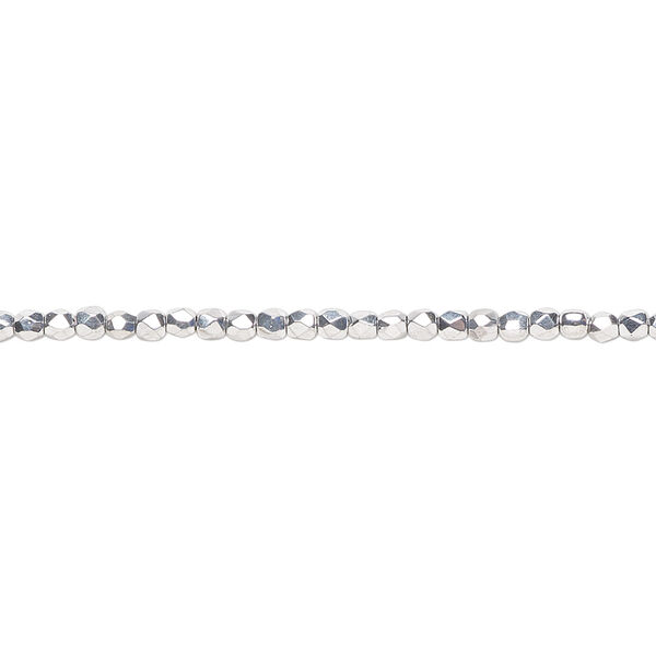 Bead, Czech fire-polished glass, opaque silver, 2mm faceted round. Sold per 8-inch strand, approximately 95-100 beads. image number 0