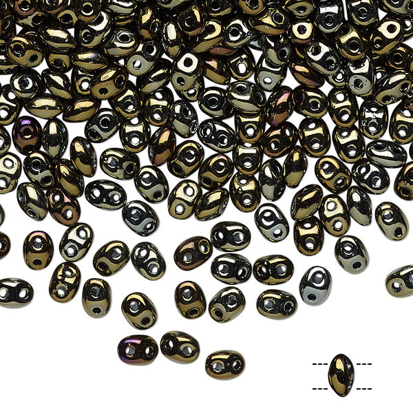 Bead, Preciosa Twin™, Pressed Twin, Czech pressed glass, iris brown, 5x2.5mm oval with 2 holes. Sold per 10-gram pkg. image number 0