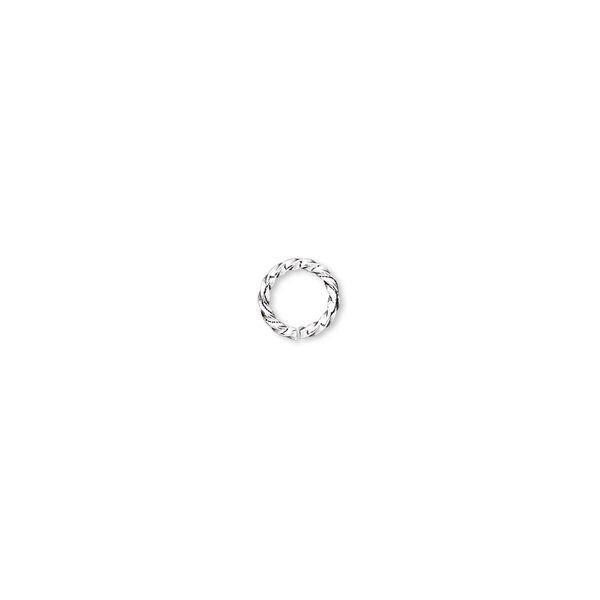 Jump ring, silver-plated brass, 6mm twisted round, 4.2mm inside diameter, 18 gauge. Sold per pkg of 100. image number 0