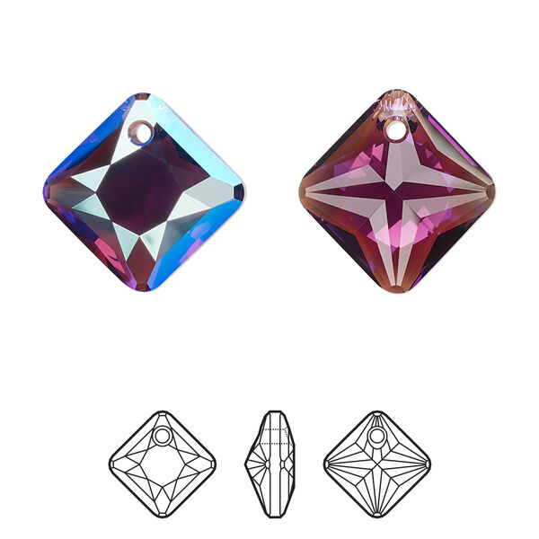 Drop 1pk amethyst shimmer, Crystal Passions® 16mm pendant princess cut 6431 image number 0