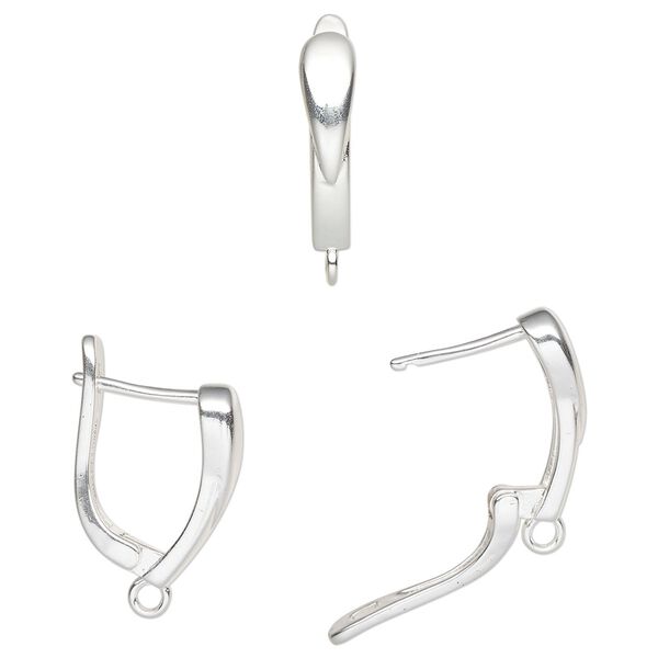 Ear wire leverback 1pkg2, 18mm / closed loop, 17 gauge silver-finished brass 1 pair image number 0