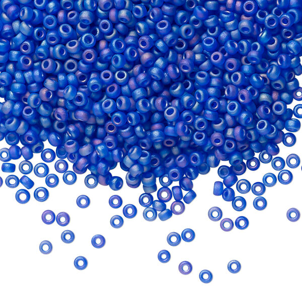 Seed bead, Miyuki, glass, pkg/25g, #11 rocaille, translucent matte rainbow cobalt blue, (RR-151FR). image number 0