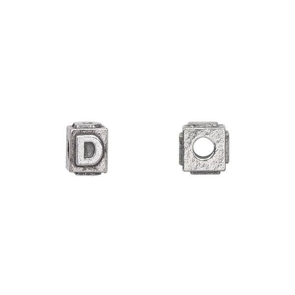 Bead, antiqued pewter (tin-based alloy), 8x6mm rectangle with alphabet letter "D". Sold per pkg of 4. image number 0
