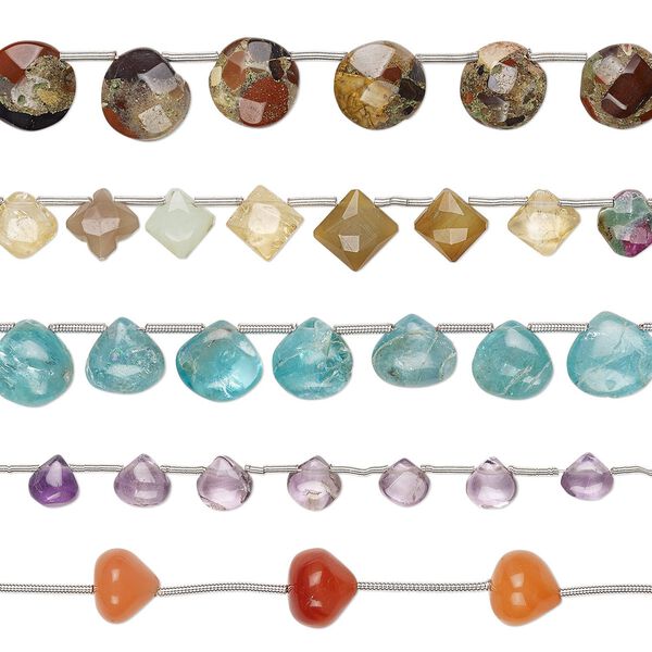 Multi-gemstone 1pkg5, hand-cut mixed shape bead 8 inch mix 6x3mm-14x13mm image number 0